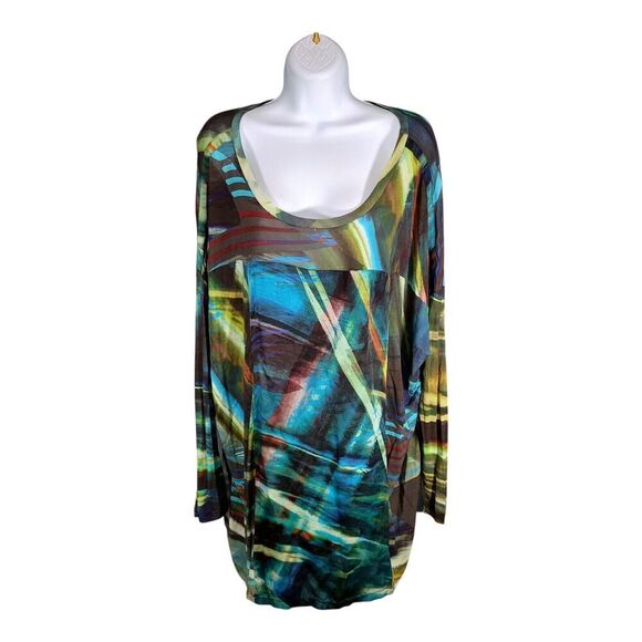 Johnny Was Biya Top Tunic Rayon Silk Watercolor Oversized Long Sleeve XS - Picture 3 of 6